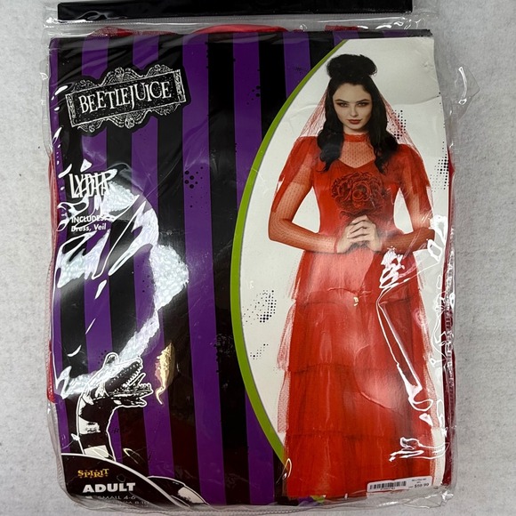 Beetlejuice‎ Lydia Deetz Red Wedding Dress Veil Costume Adult medium 8-10 - Picture 2 of 10